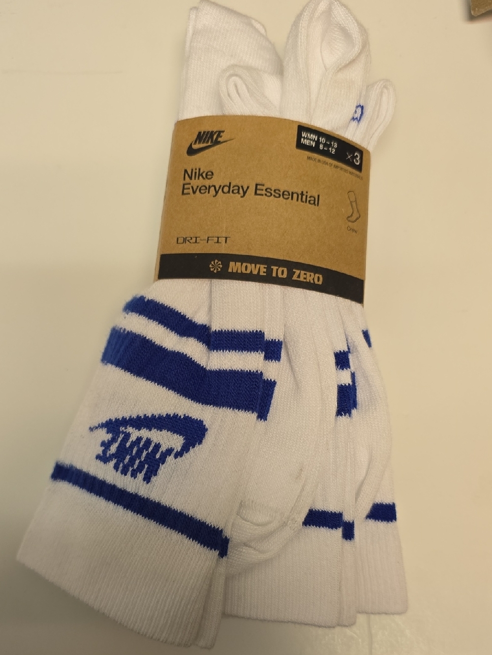 Nike White Crew Athletic Socks with Blue Accents - 3 Pack